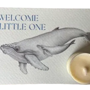 Theelicht wenskaart - Welcome little one Blauw
