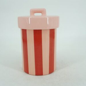 Aardewerk opbergbox | roze/rood gestreept