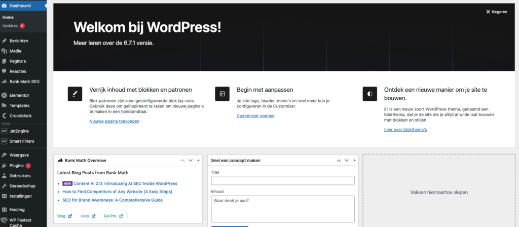 WordPress website maken - WP dashboard
